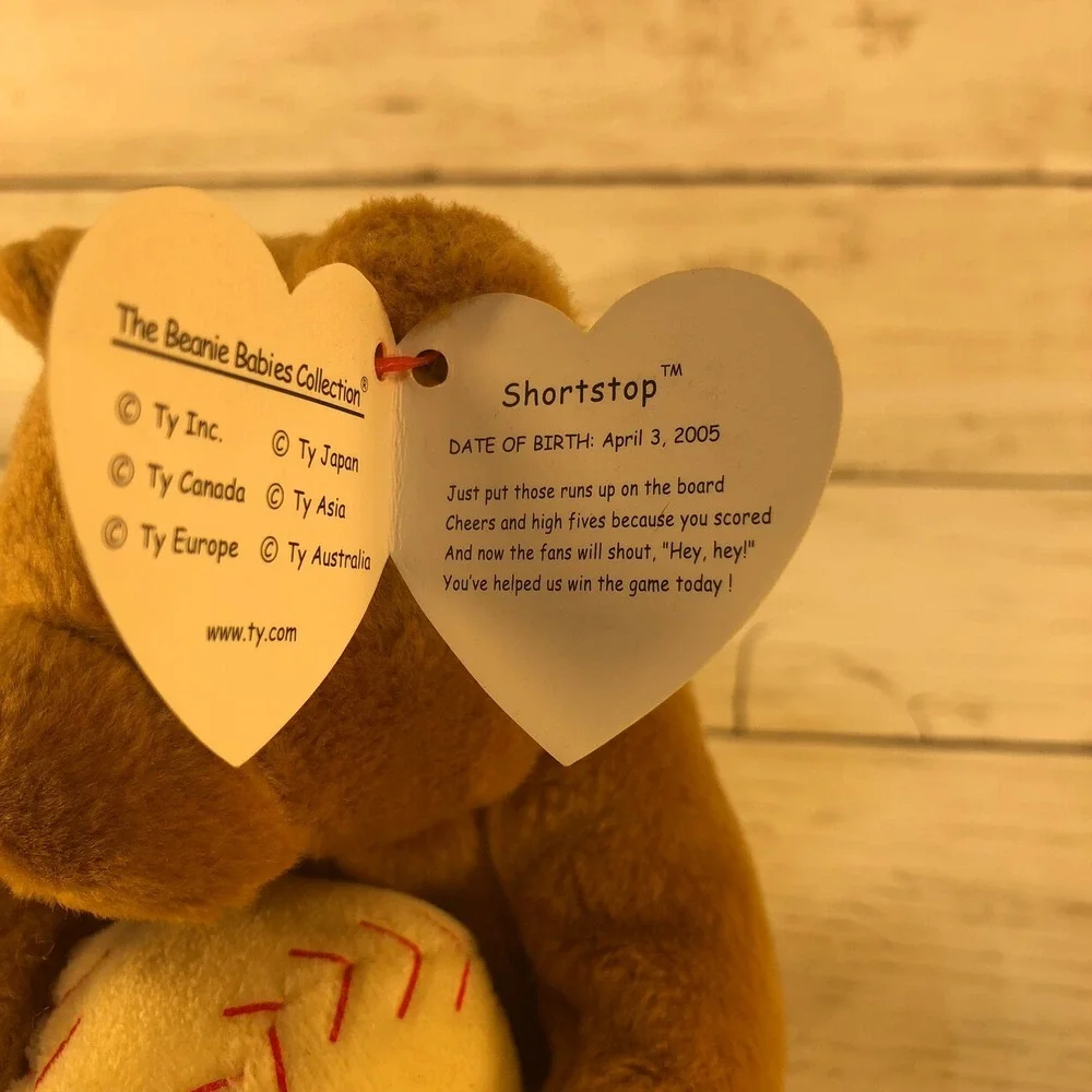 Ty Beanie Babies Shortstop Baseball Bear Brown Plush Toy‎ 2005